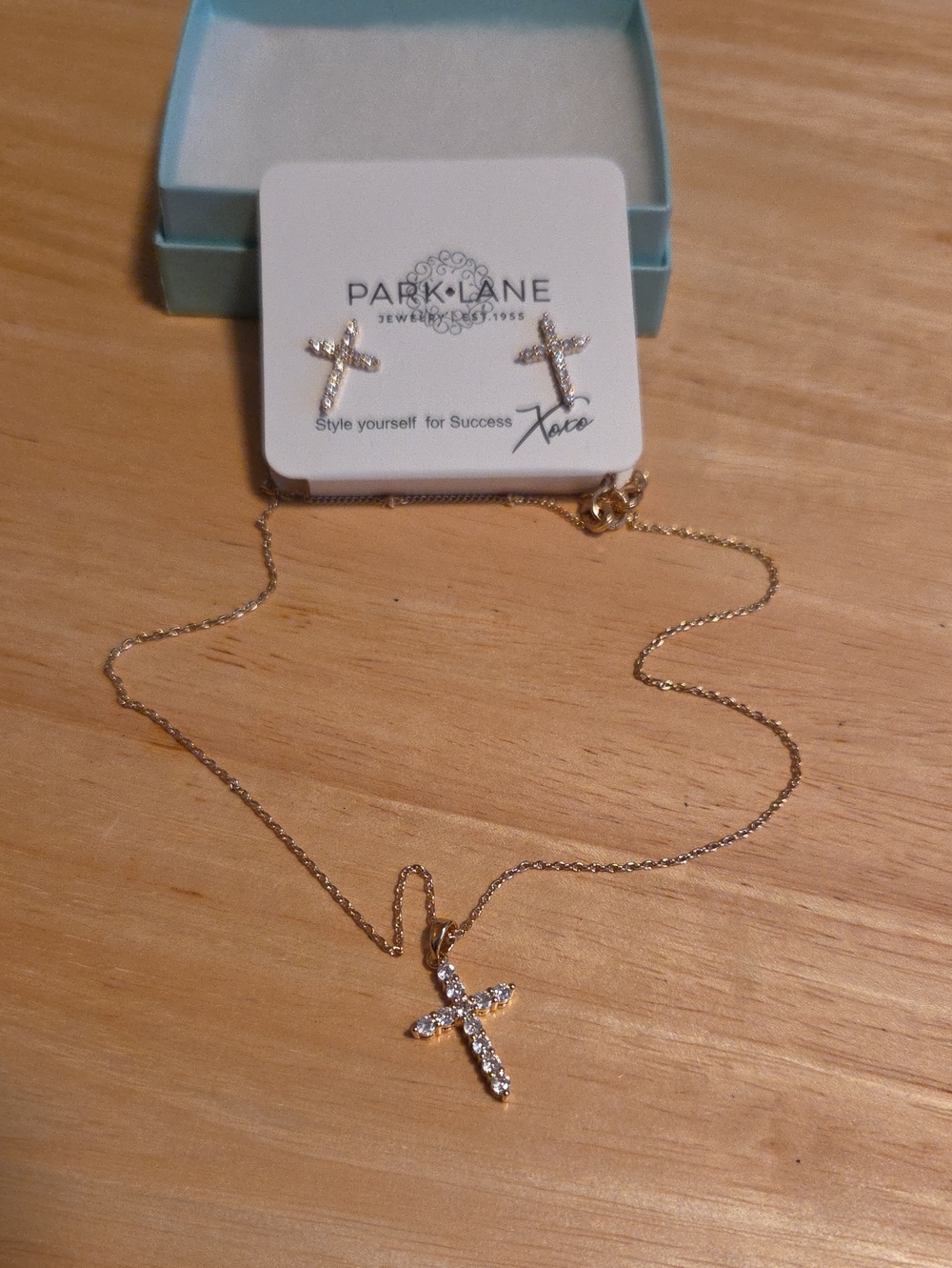 Park Lane Gold Cross Necklace and Cross Stud Earrings Set